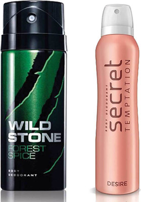 

Secret Temptation Desire Deodorant For Women and Wild Stone Forest Spice Deodorant for Men (150 ml each), Pack of 2 Perfume - 300 ml(For Men & Women)