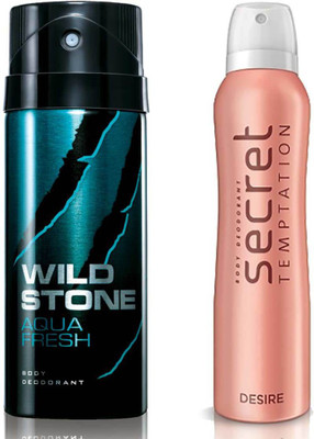

Secret Temptation Desire Deodorant For Women and Wild Stone Aqua Fresh Deodorant for Men (150 ml each), Pack of 2 Perfume - 300 ml(For Men & Women)