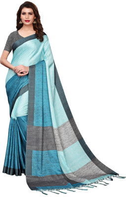 Ratnavati Self Design Handloom Cotton Blend Saree(Blue)