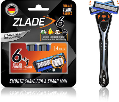 

Zlade 6 Blade Viper Motion Shaving Razor For Men (Titanium and Diamond Coated Blades Made in Germany) 1 Razor + Pack of 4 Cartridges(Pack of 5)