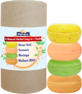 

Florous 4 Natural Herbal Soap in 1 Pack (Kesar Goti, Turmeric, Moringa, Multani Mitti Soap)(400 g, Pack of 4)
