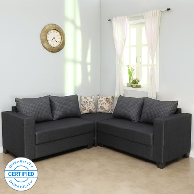 Sofame Lisa Fabric 5 Seater Sofa(Finish Color - Grey)