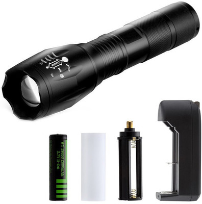 Care 4 5 Modes Zoomable metal body torch with Charging Adapter and battery (rechargeable) Black Torch(Black, 15 cm, Rechargeable)