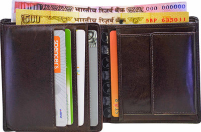 

Arpera Men Formal Brown Genuine Leather Wallet(8 Card Slots)