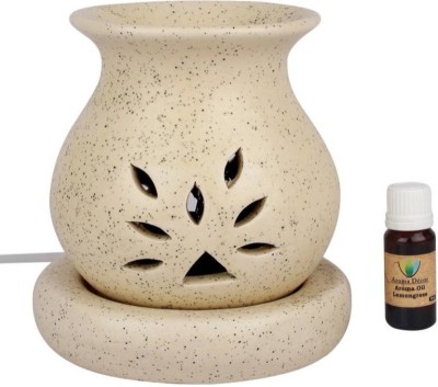 Lyallpur Stores Ceramic Electric Aroma Diffuser White Colour Leaf Cut Design With Jasmine Fragrance Oil ( 10 ML) Diffuser Set(2 x 5 ml)