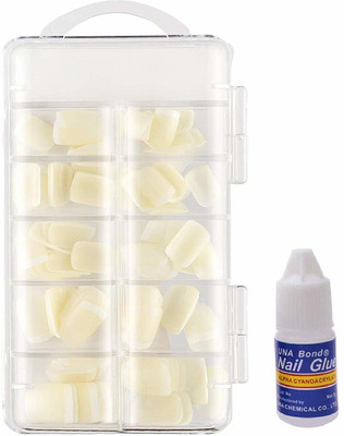

JMD Crafts Beauty Artificial Imported FalseNails Metallic Design - Pack Of 100 Nails with Free Professional Glue white(Pack of 10)