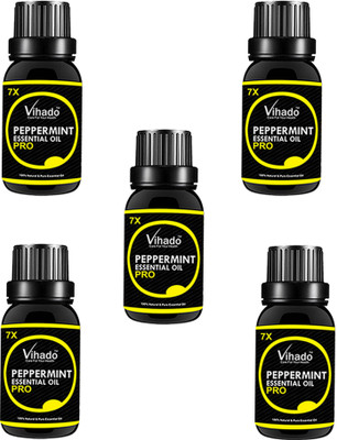 

VIHADO Peppermint Essential Oil, 7x Pro - 100% Pure & Organic, Natural, Undiluted, Ideal For Aromatherapy, Skin, Muscles & Aroma Diffusers (30 ml) (pack of 5)(30 ml)