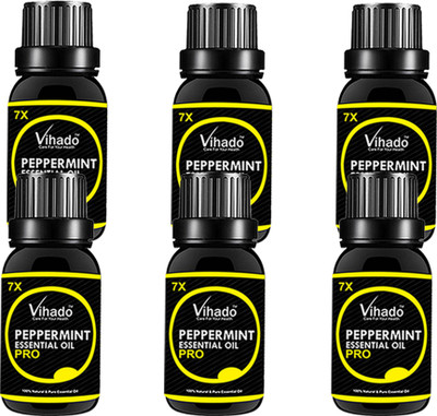 

VIHADO Peppermint Essential Oil, 7x Pro - 100% Pure & Organic, Natural, Undiluted, Ideal For Aromatherapy, Skin, Muscles & Aroma Diffusers (20 ml) (pack of 6)(20 ml)