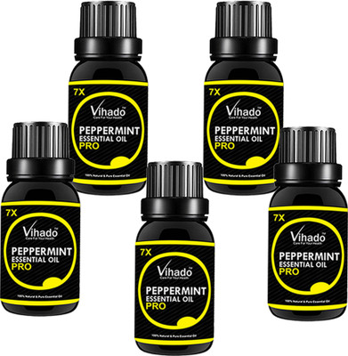 

VIHADO Peppermint Essential Oil 7x Pro 100% Pure Natural & Therapeutic Grade For Aromatherapy, Skin, Acne & Hair Growth (15 ml) (Pack of 5)(15 ml)