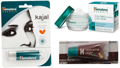 

Himalaya Eye Kajal, Oil Free Radiance Gel Cream, Cocoa Butter Lip Balm(Set of 3)