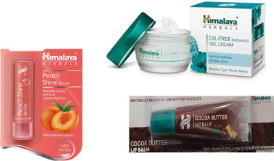

Himalaya Oil Free Radance Gel Cream, Peach Shine Lip Care, Cocoa Butter Lip Balm(Set of 3)