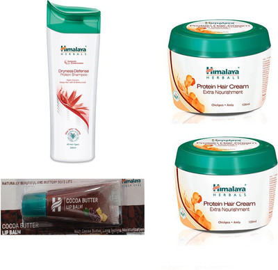 

Himalaya COCA BUTTER LIP BALM, PROTIEN HAIR CREAM, DRYNESS DEFENSE SHAMPOO(Set of 4)