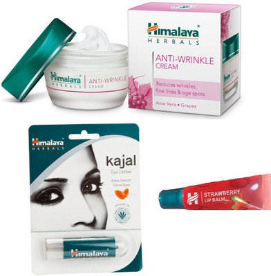 

Himalaya Anti Wrinkle Cream, Eye Kajal, Strawberry Lip Balm(Set of 3)