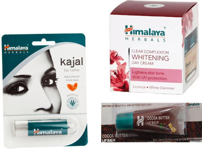 

Himalaya Eye Kajal, Clear Complexion Whitening Day Cream, Cocoa Butter Lip Balm(Set of 3)