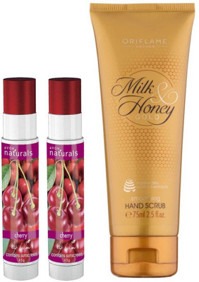 

Avon Anew Naturals Cherry Lip Balm (set of 2) Fruity (9 g) with one hand scrub 75 g(Set of 3)