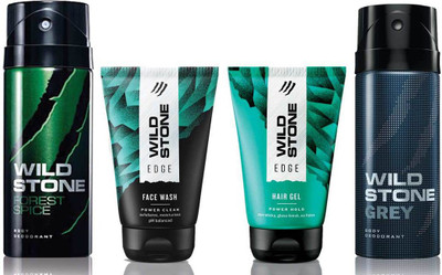Wild Stone Edge Facewash, Edge Hairgel, Forest Spice and Grey(Set of 4)