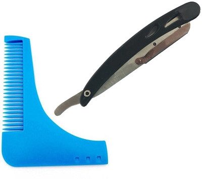 

S R Enterprises plastick shaving razor and L shape beard blue comb [pack of 2pcs](Set of 2)