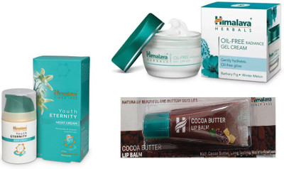 

Himalaya Oil Free Radiance Gel Cream, Youth Eternity Night Cream, Cocoa Butter Lip Balm(Set of 3)