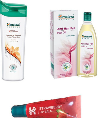 

Himalaya DAMAGE SHAMPOO, ANTI HAIR FALL OIL , STRAWBERRY LIP BALM(Set of 3)