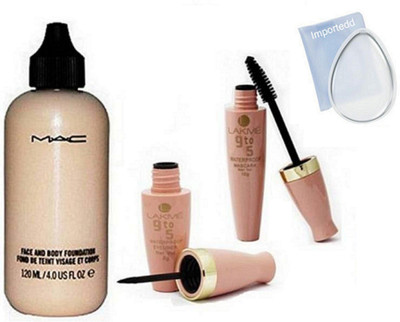 

importedd silicon puff, Face and Body Foundation & 9to5 Liquid Eyeliner & Mascara(Set of 4)