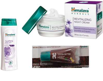 

Himalaya Revitalizing Night Cream, Soothing Body Lotion, Cocoa Butter Lip Balm(Set of 3)
