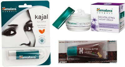 

Himalaya Eye Kajal, Revitalizing Night Cream, Cocoa Butter Lip Balm(Set of 3)