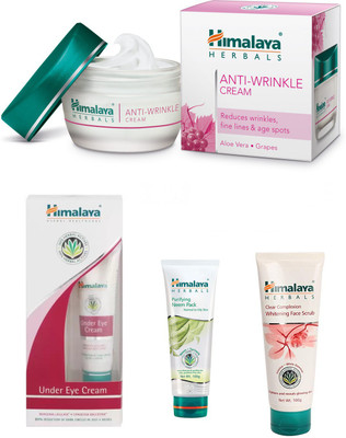 

Himalaya ANTI WRINKLE CREAM, UNDER EYE CREAM, clear complexion face SCRUB,neem pack(Set of 36)