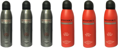 

WHISKY 3 RED , 3 SILVER (PACK OF 6) Body Spray - For Men(200 ml, Pack of 6)