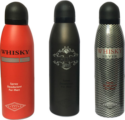 

WHISKY BLACK, SILVER, RED (PACK OF 3) Body Spray - For Men(200 ml, Pack of 3)