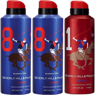 

Beverly Hills Polo Club Two No. 8 and One No. 1 Deodorant Spray - For Men(525 ml, Pack of 3)