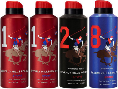

Beverly Hills Polo Club Two No. 1, One No. 2 and One No. 8 Deodorant Spray - For Men(700 ml, Pack of 4)