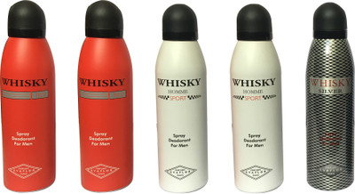 

WHISKY 2 SPORT, 1 SILVER, 2 RED (PACK OF 5) Body Spray - For Men(200 ml, Pack of 5)