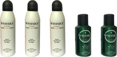 

WHISKY 3 SPORT , 2 ORIGIN (PACK OF 5) Body Spray - For Men(200 ml, Pack of 5)