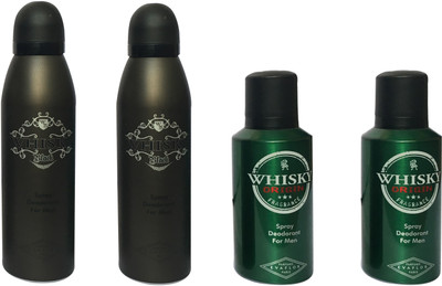 

WHISKY 2 BLACK , 2 ORIGIN (PACK OF 4) Body Spray - For Men(200 ml, Pack of 4)