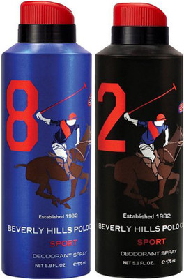 

Beverly Hills Polo Club One No. 8 and One No. 2 Deodorant Spray - For Men(350 ml, Pack of 2)