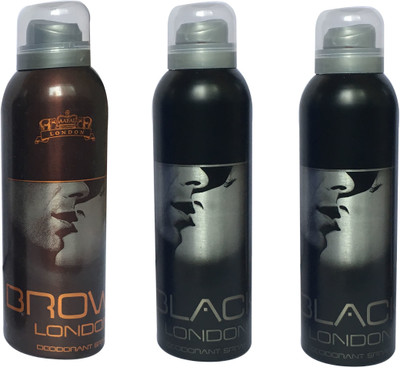 

LONDON 1 BROWN AND 2 BLACK ( PACK OF 3) Deodorant Spray - For Men & Women(200 ml, Pack of 3)