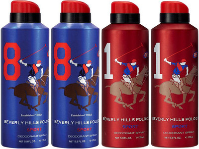

Beverly Hills Polo Club Two No. 8 and Two No. 1 Deodorant Spray - For Men(700 ml, Pack of 4)