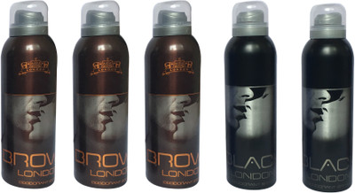 

LONDON 3 BROWN AND 2 BLACK ( PACK OF 5) Deodorant Spray - For Men & Women(200 ml, Pack of 5)