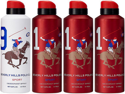 

Beverly Hills Polo Club One No. 9 and Three No. 1 Deodorant Spray - For Men(700 ml, Pack of 4)