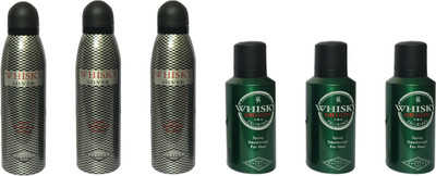 

WHISKY 3 SILVER , 3 ORIGIN (PACK OF 6) Body Spray - For Men(200 ml, Pack of 6)