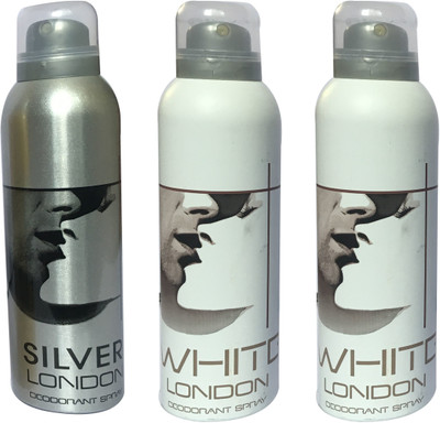 

LONDON 1 SILVER, 2 WHITE ( PACK OF 3) Deodorant Spray - For Men & Women(200 ml, Pack of 3)