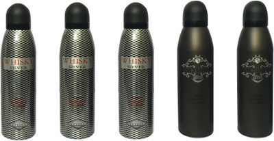 

WHISKY 3 SILVER , 2 BLACK (PACK OF 5) Body Spray - For Men(200 ml, Pack of 5)