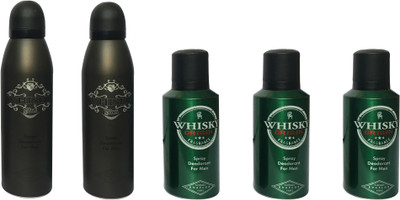 

WHISKY 2 BLACK , 3 ORIGIN (PACK OF 5) Body Spray - For Men(200 ml, Pack of 5)
