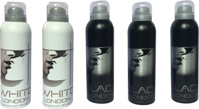 

LONDON 2 WHITE AND 3 BLACK ( PACK OF 5) Deodorant Spray - For Men & Women(200 ml, Pack of 5)