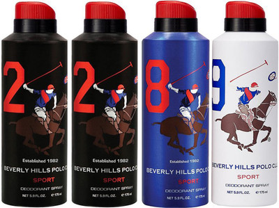 

Beverly Hills Polo Club Two No. 2, One No. 8 and One No. 9 Deodorant Spray - For Men(700 ml, Pack of 4)