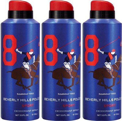 

Beverly Hills Polo Club Three No. 8 Deodorant Spray - For Men(525 ml, Pack of 3)