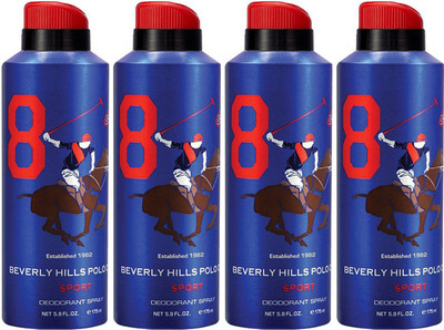 

Beverly Hills Polo Club Four No. 8 Deodorant Spray - For Men(700 ml, Pack of 4)