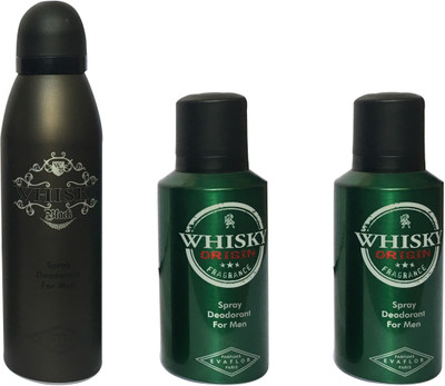 

WHISKY 1 BLACK , 2 ORIGIN (PACK OF 3) Body Spray - For Men(200 ml, Pack of 3)
