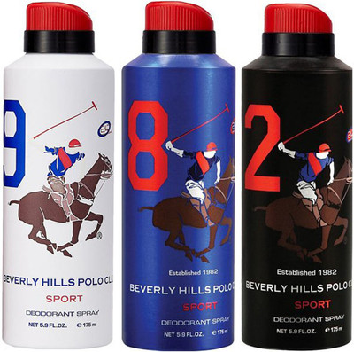 

Beverly Hills Polo Club One No. 9, One No. 8 and One No. 2 Deodorant Spray - For Men(525 ml, Pack of 3)