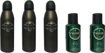 

WHISKY 3 BLACK , 2 ORIGIN (PACK OF 5) Body Spray - For Men(200 ml, Pack of 5)